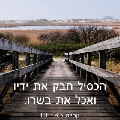 Picture 03 - קהלת 4:5 HEB - הכסיל חבק את ידיו ואכל את - Bible Verse Picture