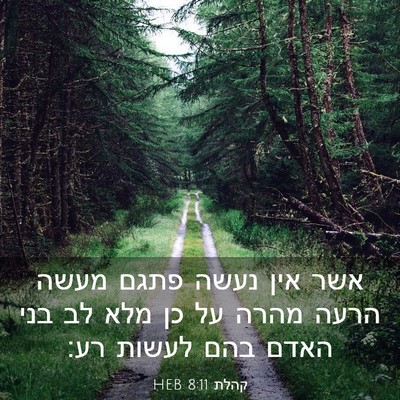 Picture 03 - קהלת 8:11 HEB - אשר אין נעשה פתגם מעשה הרעה - Bible Verse Picture