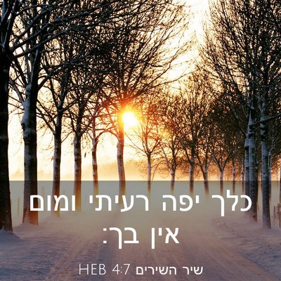 Picture 03 - שיר השירים 4:7 HEB - כלך יפה רעיתי ומום אין - Bible Verse Picture