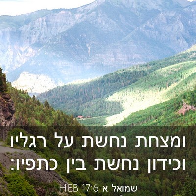 Picture 03 - שמואל א 17:6 HEB - ומצחת נחשת על רגליו וכידון - Bible Verse Picture