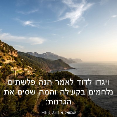 Picture 03 - שמואל א 23:1 HEB - ויגדו לדוד לאמר הנה פלשתים - Bible Verse Picture