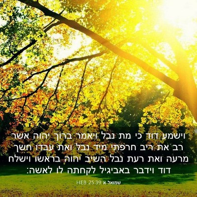 Picture 03 - שמואל א 25:39 HEB - וישמע דוד כי מת נבל ויאמר - Bible Verse Picture