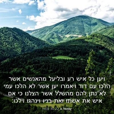 Picture 03 - שמואל א 30:22 HEB - ויען כל איש רע ובליעל - Bible Verse Picture