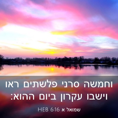 Picture 03 - שמואל א 6:16 HEB - וחמשה סרני פלשתים ראו - Bible Verse Picture