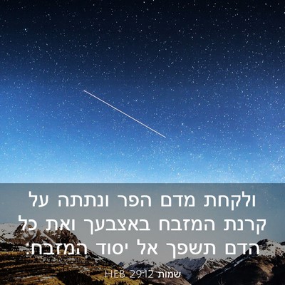 Picture 03 - שמות 29:12 HEB - ולקחת מדם הפר ונתתה על קרנת - Bible Verse Picture
