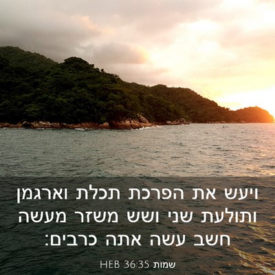 Picture 03 - שמות 36:35 HEB - ויעש את הפרכת תכלת וארגמן - Bible Verse Picture