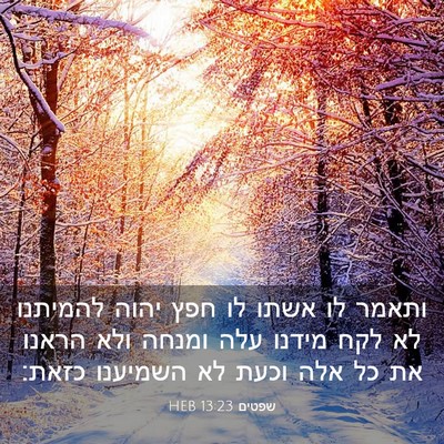 Picture 03 - שפטים 13:23 HEB - ותאמר לו אשתו לו חפץ יהוה - Bible Verse Picture