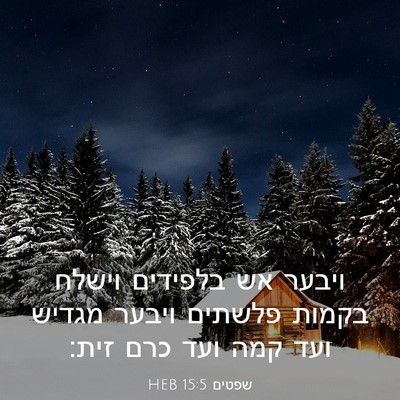 Picture 03 - שפטים 15:5 HEB - ויבער אש בלפידים וישלח - Bible Verse Picture