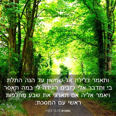 Picture 03 - שפטים 16:13 HEB - ותאמר דלילה אל שמשון עד הנה - Bible Verse Picture