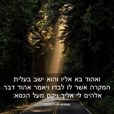 Picture 03 - שפטים 3:20 HEB - ואהוד בא אליו והוא ישב - Bible Verse Picture