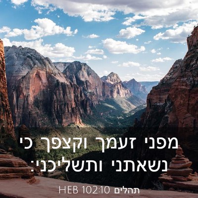 Picture 03 - תהלים 102:10 HEB - מפני זעמך וקצפך כי נשאתני - Bible Verse Picture