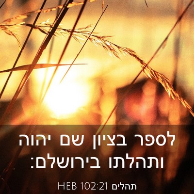 Picture 03 - תהלים 102:21 HEB - לספר בציון שם יהוה ותהלתו - Bible Verse Picture