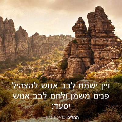 Picture 03 - תהלים 104:15 HEB - ויין ישמח לבב אנוש להצהיל - Bible Verse Picture