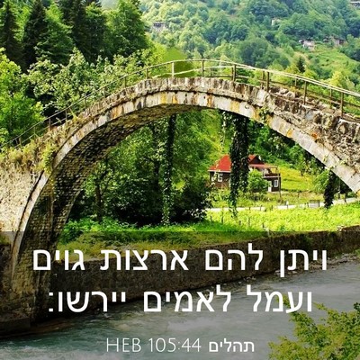 Picture 03 - תהלים 105:44 HEB - ויתן להם ארצות גוים ועמל - Bible Verse Picture