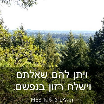 Picture 03 - תהלים 106:15 HEB - ויתן להם שאלתם וישלח רזון - Bible Verse Picture