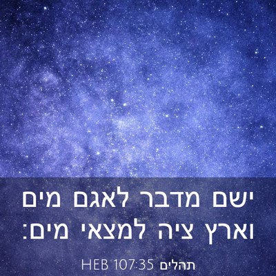 Picture 03 - תהלים 107:35 HEB - ישם מדבר לאגם מים וארץ ציה - Bible Verse Picture
