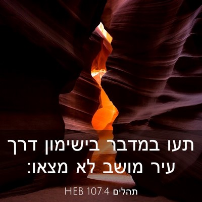 Picture 03 - תהלים 107:4 HEB - תעו במדבר בישימון דרך עיר - Bible Verse Picture