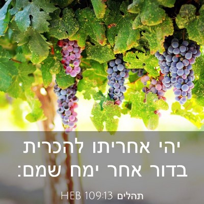 Picture 03 - תהלים 109:13 HEB - יהי אחריתו להכרית בדור אחר - Bible Verse Picture