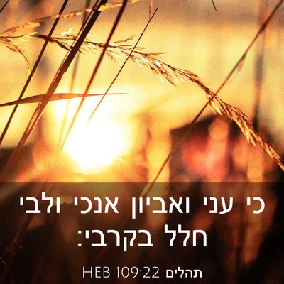 Picture 03 - תהלים 109:22 HEB - כי עני ואביון אנכי ולבי חלל - Bible Verse Picture