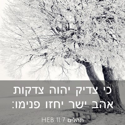 Picture 03 - תהלים 11:7 HEB - כי צדיק יהוה צדקות אהב ישר - Bible Verse Picture