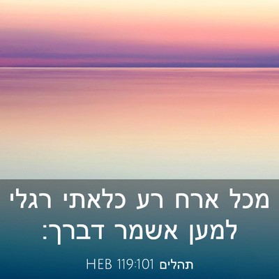 Picture 03 - תהלים 119:101 HEB - מכל ארח רע כלאתי רגלי למען - Bible Verse Picture