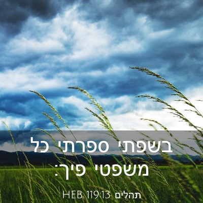 Picture 03 - תהלים 119:13 HEB - בשפתי ספרתי כל משפטי - Bible Verse Picture