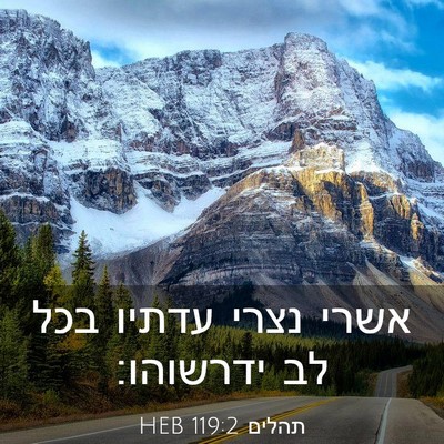 Picture 03 - תהלים 119:2 HEB - אשרי נצרי עדתיו בכל לב - Bible Verse Picture