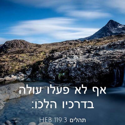 Picture 03 - תהלים 119:3 HEB - אף לא פעלו עולה בדרכיו - Bible Verse Picture