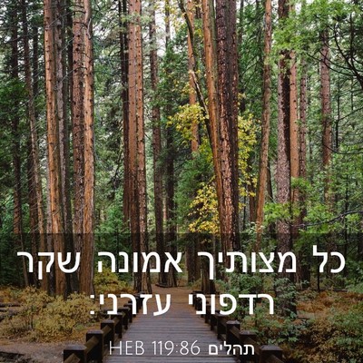 Picture 03 - תהלים 119:86 HEB - כל מצותיך אמונה שקר רדפוני - Bible Verse Picture