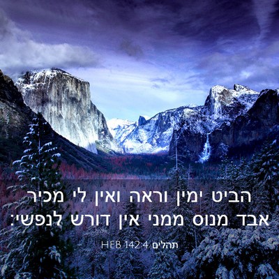 Picture 03 - תהלים 142:4 HEB - הביט ימין וראה ואין לי מכיר - Bible Verse Picture