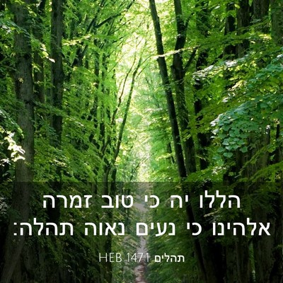 Picture 03 - תהלים 147:1 HEB - הללו יה כי טוב זמרה אלהינו - Bible Verse Picture