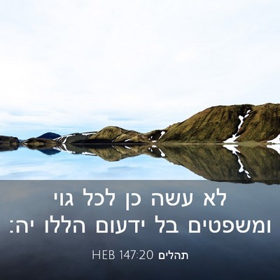 Picture 03 - תהלים 147:20 HEB - לא עשה כן לכל גוי ומשפטים - Bible Verse Picture