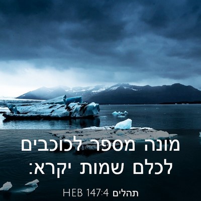 Picture 03 - תהלים 147:4 HEB - מונה מספר לכוכבים לכלם - Bible Verse Picture