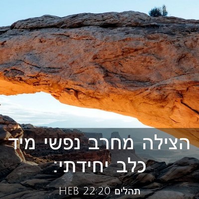Picture 03 - תהלים 22:20 HEB - הצילה מחרב נפשי מיד כלב - Bible Verse Picture