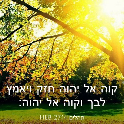 Picture 03 - תהלים 27:14 HEB - קוה אל יהוה חזק ויאמץ לבך - Bible Verse Picture