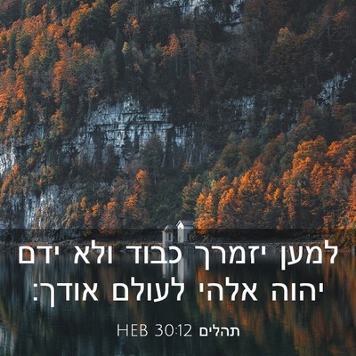 Picture 03 - תהלים 30:12 HEB - למען יזמרך כבוד ולא ידם - Bible Verse Picture