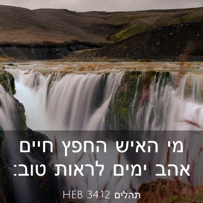 Picture 03 - תהלים 34:12 HEB - מי האיש החפץ חיים אהב ימים - Bible Verse Picture