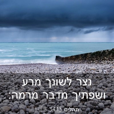 Picture 03 - תהלים 34:13 HEB - נצר לשונך מרע ושפתיך מדבר - Bible Verse Picture
