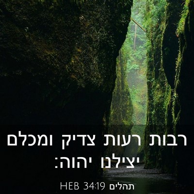 Picture 03 - תהלים 34:19 HEB - רבות רעות צדיק ומכלם - Bible Verse Picture