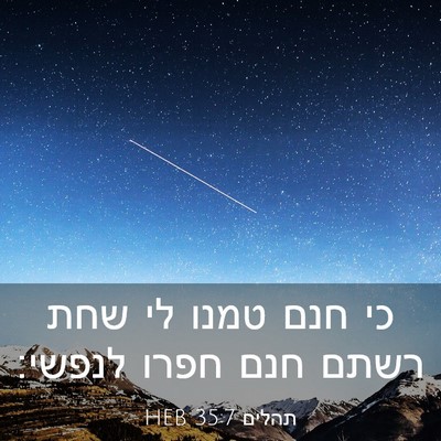 Picture 03 - תהלים 35:7 HEB - כי חנם טמנו לי שחת רשתם חנם - Bible Verse Picture