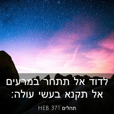 Picture 03 - תהלים 37:1 HEB - לדוד אל תתחר במרעים אל תקנא - Bible Verse Picture