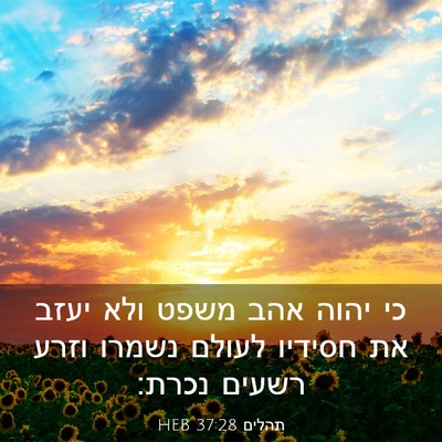 Picture 03 - תהלים 37:28 HEB - כי יהוה אהב משפט ולא יעזב - Bible Verse Picture
