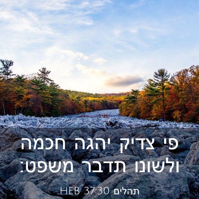Picture 03 - תהלים 37:30 HEB - פי צדיק יהגה חכמה ולשונו - Bible Verse Picture