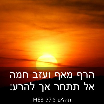 Picture 03 - תהלים 37:8 HEB - הרף מאף ועזב חמה אל תתחר אך - Bible Verse Picture