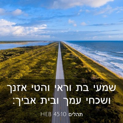 Picture 03 - תהלים 45:10 HEB - שמעי בת וראי והטי אזנך - Bible Verse Picture