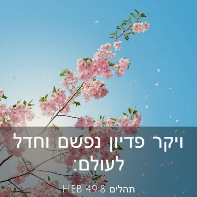 Picture 03 - תהלים 49:8 HEB - ויקר פדיון נפשם וחדל - Bible Verse Picture