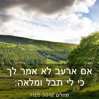 Picture 03 - תהלים 50:12 HEB - אם ארעב לא אמר לך כי לי תבל - Bible Verse Picture