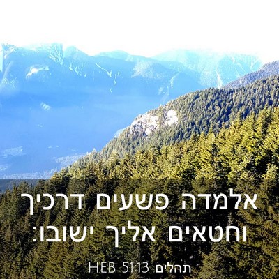 Picture 03 - תהלים 51:13 HEB - אלמדה פשעים דרכיך וחטאים - Bible Verse Picture