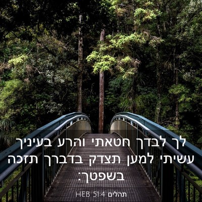 Picture 03 - תהלים 51:4 HEB - לך לבדך חטאתי והרע בעיניך - Bible Verse Picture