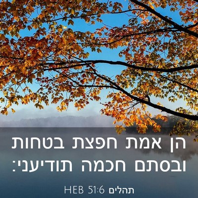 Picture 03 - תהלים 51:6 HEB - הן אמת חפצת בטחות ובסתם - Bible Verse Picture